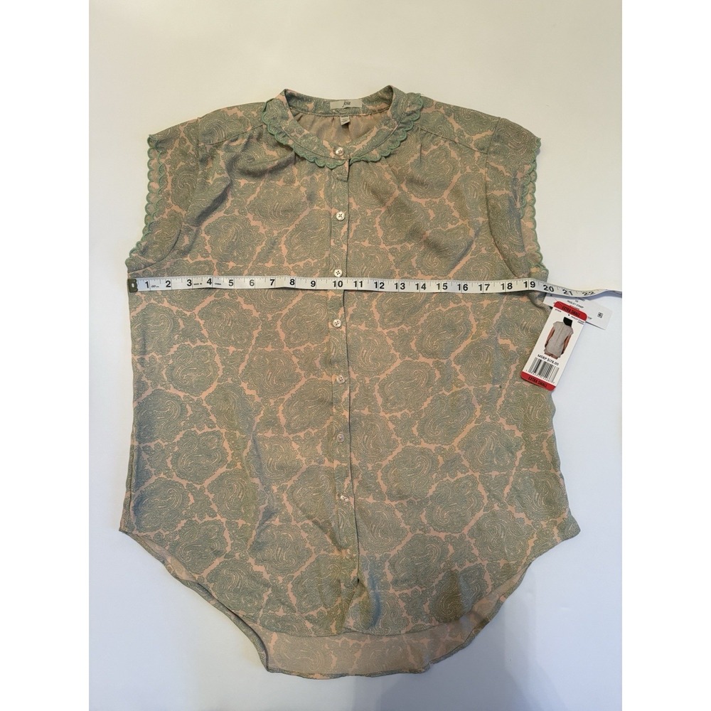 Joie Women XS Paisley Button Up Blouse Dusty Pink Sage Green Scallop Boho NWT